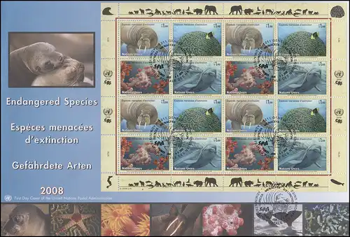 Nations unies Genève 587-591 Animaux marins vulnérables, arcs sur le FDC de bijoux GENEF 2008