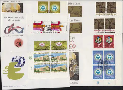 Nations unies Genève 21-29 millésime 1972 Quatre blocs ER avec TAB, 8 Bijoux FDC GENÈVE