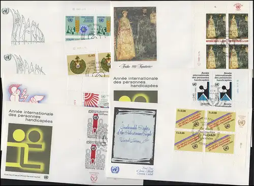 Nations unies Genève 96-102 millésime 1981, quatre blocs ER avec TAB, 7 bijoux FDC GENÈVE