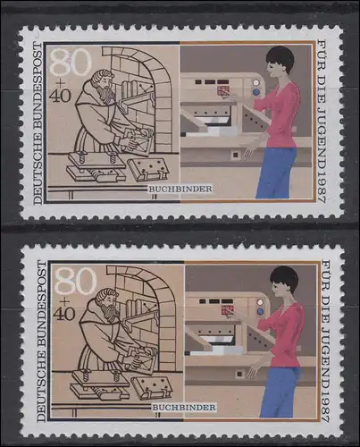 1318 Buchbinder als Farbvarianten-Paar mit hellem bzw. dunklem Hintergrund, **