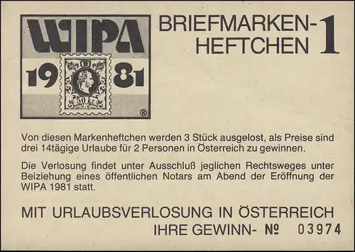 Briefmarkenheftchen 1 zur WIPA 1981 Urlaubsverlosung, mit 4mal 1635 **