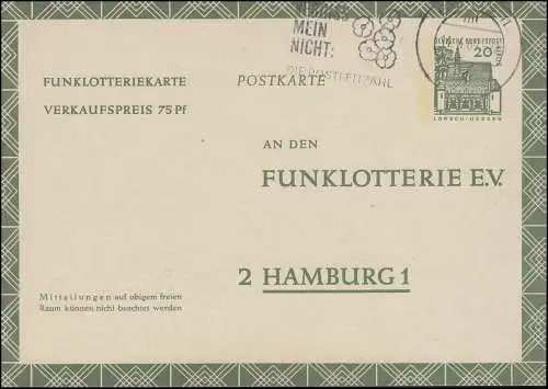 Funklotterie FP 8 Bauwerke Lorsch, Werbe-Stempel Postleitzahl BERLIN 14.4.1969!