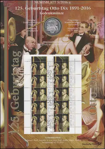 3267 125e anniversaire peintre et graphiste Otto Dix - Numisblatt 5/2016