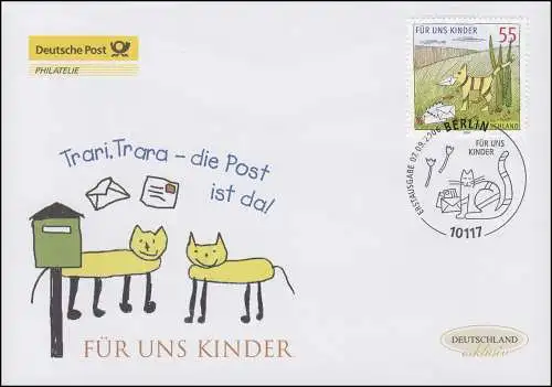 2557 Für uns Kinder - Kater als Postbote, Schmuck-FDC Deutschland exklusiv
