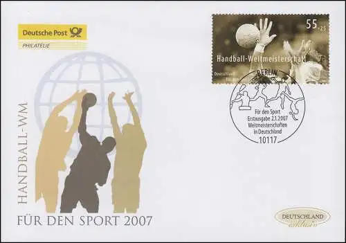2578 Aide sportive - Coupe du monde du handball, FDC de bijoux Allemagne exclusivement