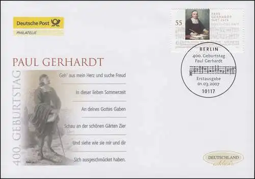 2592 Paul Gerhardt, Schmuck-FDC Deutschland exklusiv