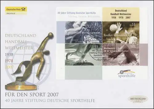 Bloc 70 Aide sportive 2007, Block sur Bijoux FDC Allemagne exclusivement