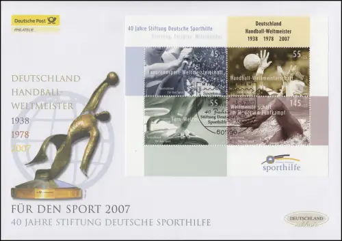 Block 70 Sporthilfe 2007, Block auf Schmuck-FDC Deutschland exklusiv