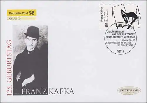 2680 Schriftsteller Franz Kafka, Schmuck-FDC Deutschland exklusiv