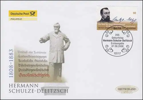 2684 Hermann Schulze-Delizsch, Bijoux-FDC Allemagne exclusivement