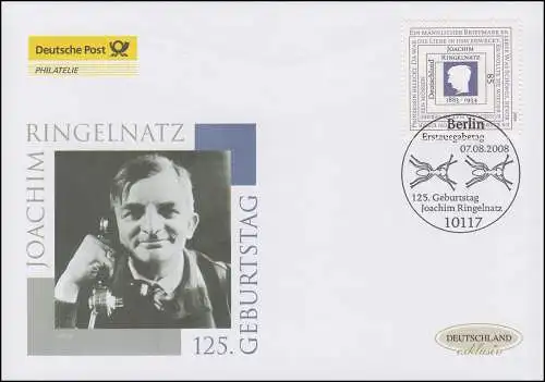 2685 Joachim Ringelnatz, FDC de bijoux Allemagne exclusivement