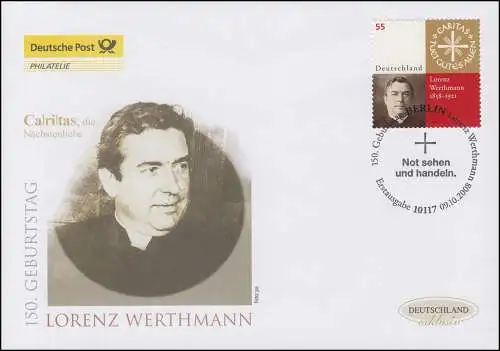 2697 Priester Lorenz Werthmann, Schmuck-FDC Deutschland exklusiv