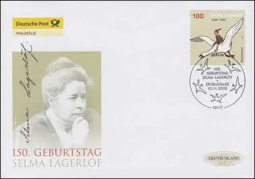 2705 Schriftstellerin Selma Lagerlöf, Schmuck-FDC Deutschland exklusiv