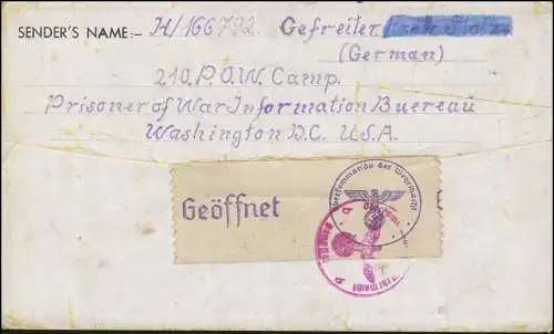 Kriegsgefangenenpost aus den USA 8.7.43 mit deutscher Zensur nach Aschersleben