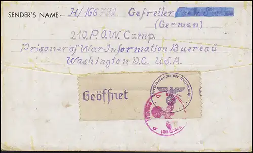 Poste de prisonniers de guerre des États-Unis 8.7.43 avec censure allemande à Aschersleben