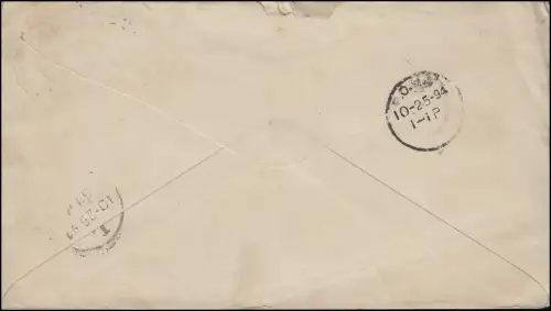 Etats-Unis couverture TWO CENTS Portrait vert COMBERLAND 24.10.1894 vers New York 25.10.