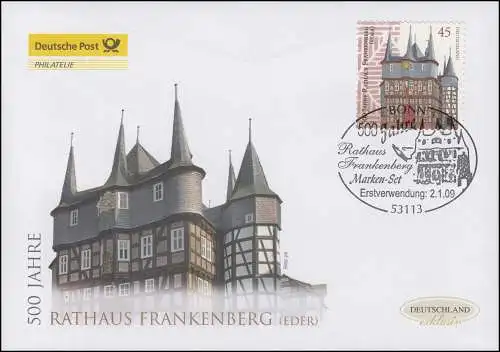 2718 Hôtel de ville Frankeberg / Eder - autocollant, bijoux-FDC Allemagne exclusivement