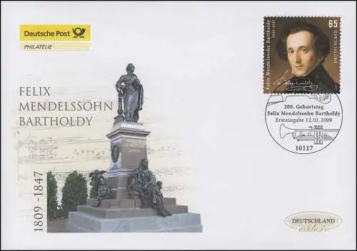 2720 Komponist Felix Mendelssohn Bartholdy, Schmuck-FDC Deutschland exklusiv