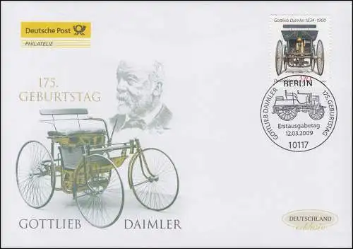 2725 Ingénieur et inventeur Gottlieb Daimler, Bijoux-FDC Allemagne exclusivement