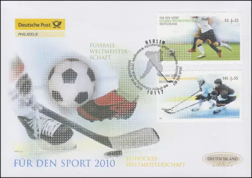 2788-2789 Fußball-WM und Eishockey-WM, Satz auf Schmuck-FDC Deutschland exklusiv