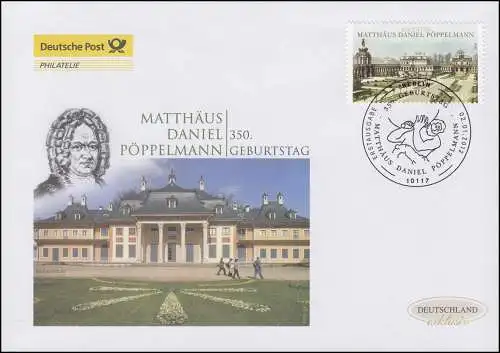 2905 Baumeister Matthäus Daniel Pöppelmann, Schmuck-FDC Deutschland exklusiv