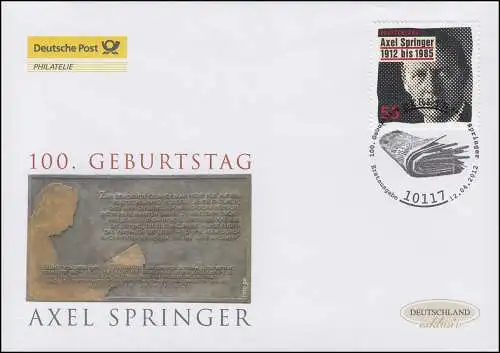 2927 Rédacteur de journaux Axel Springer, Bijoux-FDC Allemagne exclusivement