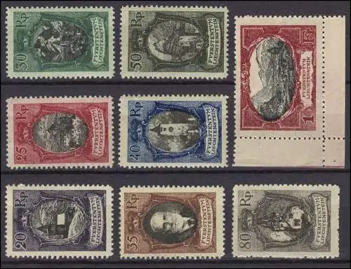 53-60 paysages etc., huit valeurs avec des restes de rainures *