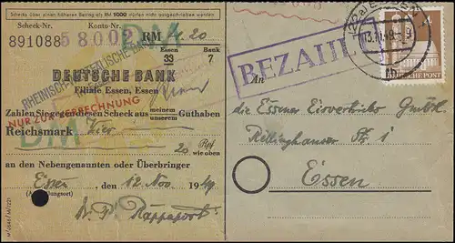 74eg Bauten 4 Pf EF auf Geldüberweisungs-Drucksache ESSEN 13.11.49