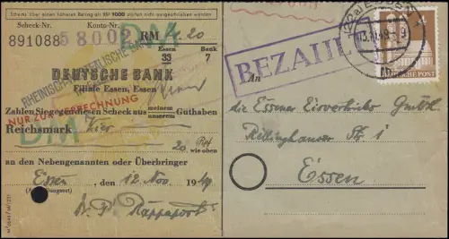 74eg Constructions 4 Pf EF sur virement d'argent C'est une impression ESSEN 13.11.49