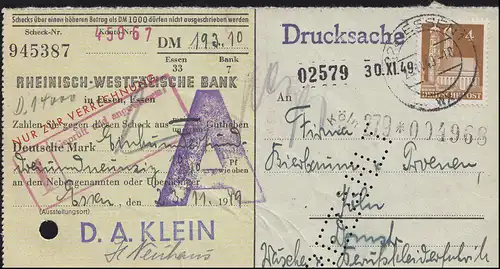 74eg Bauten 4 Pf EF auf Geldüberweisungs-Drucksache ESSEN 25.11.49