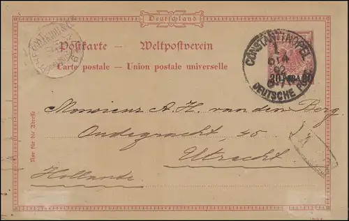 Carte postale P 3 Germania 20 Para DV 291 f, CONSTANTINOPEL FRANÇAIS POST 6.4.1892
