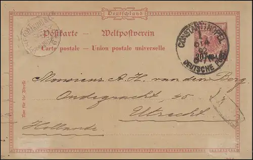 Postkarte P 3 Germania 20 Para DV 291 f, CONSTANTINOPEL DEUTSCHE POST 6.4.1892