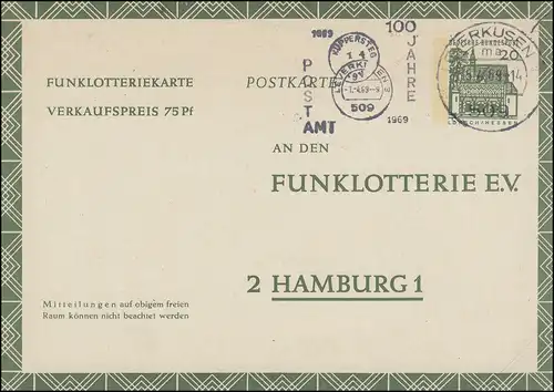 Funklotterie FP 8 Bâtiments Lorsch, publicité O 100 ans Bureau de poste LEVERKUSEN 15.4.69