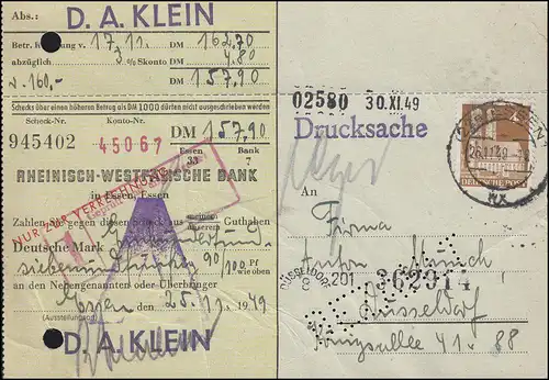 74eg Bauten 4 Pf EF auf Geldüberweisungs-Drucksache ESSEN 26.11.49