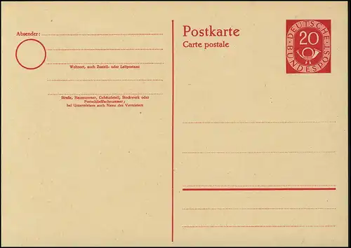 P 13 Posthorn 20 Pf sans impression ** comme dépensé