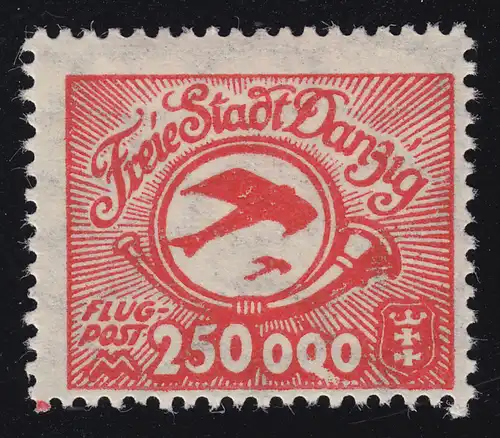 Danzig 177I timbre de vol avec PLF I ligne blanche en dessous du 3e zéro, Falz *