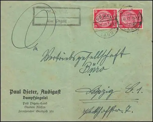 Landpost Audigast via PEGAU LAND 1.10.1937 par télex à Leipzig