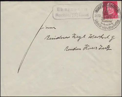Landpost Ebersbach über Rochlitz (S.) Land auf Brief SSt ROCHLITZ 29.12.1931