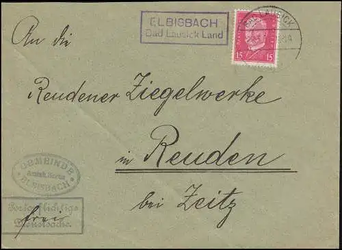 Landpost ELBISBACH BAD LAUSICK LAND 24.3.1931 auf Dienstsache nach Reuden