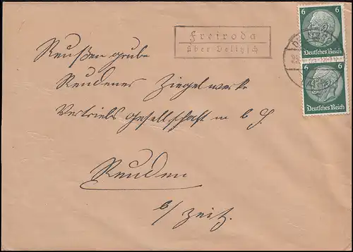 Landpost Freiroda über DELITZSCH23.4.1935 auf Fernbrief nach Reuden / Zeitz