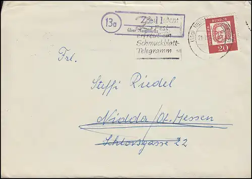 Landpost Zell über NEUMARKT (OBERPF) 21.12.61, Fernbrief mit EF 352x n. Nidda