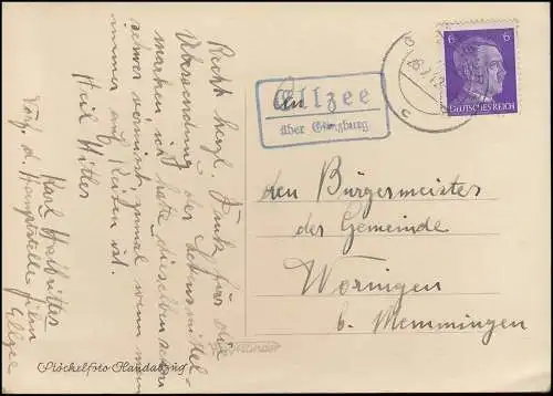 Landpost Ellzee über GÜNZBURG 28.2.1942 auf Ansichtskarte Kirche