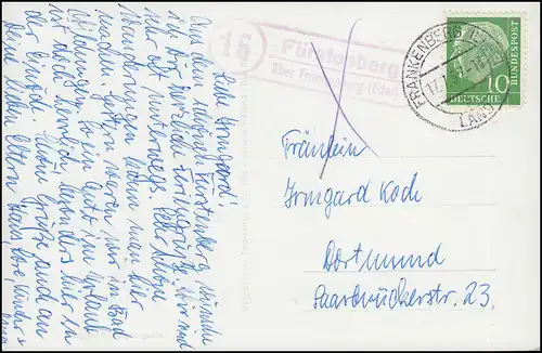 Landpost Fürstenberg sur FRANKENBERG (DER) LAND 17.7.57, AK Schloss Waldeck