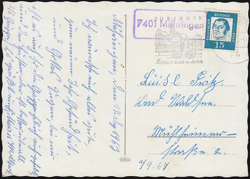 Paysagiste 7401 Mauviettes sur carte de Noël TÜBINGEN 19.12.63