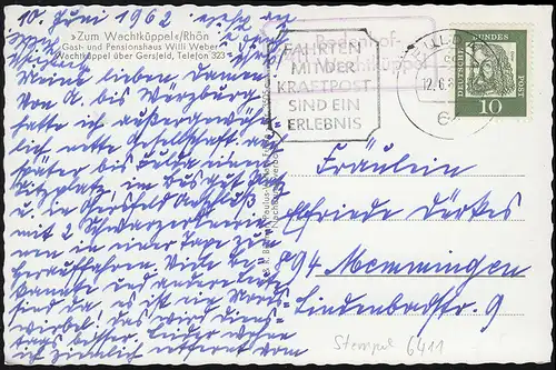 Landpost 6411 Garde de la cour de sol sur AK Vers la Gardien-Kubel/Rhön, FULDA 12.6.62