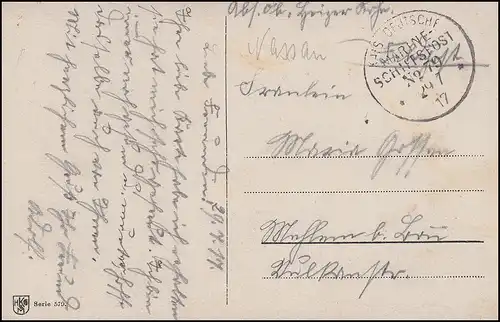 DEUTSCHE MARINE-SCHIFFSPOST No 79 - 29.7.1917 SMS Nassau auf Glückwunschkarte