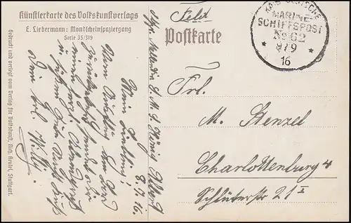 DEUTSCHE MARINE-SCHIFFSPOST No 62 - 9.9.1916 SMS König Albert Künstlerkarte