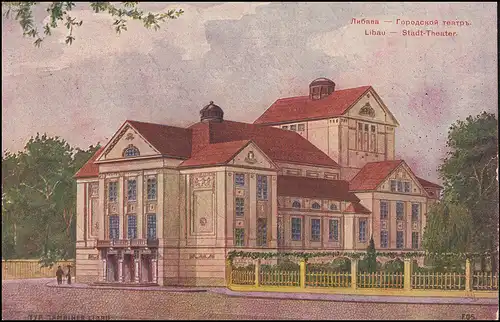 DEUTSCHE MARINE-SCHIFFSPOST No 185 - 24.8.1915 auf AK Libau Stadt-Theater