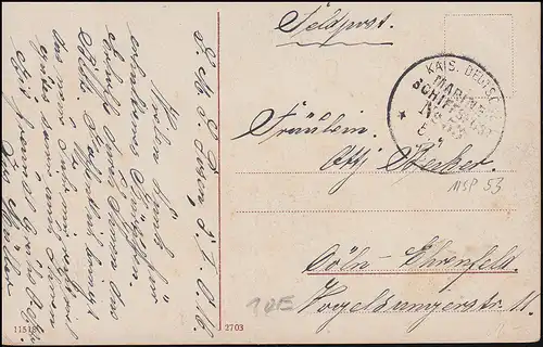 DEUTSCHE MARINE-SCHIFFSPOST No 53 - 5.1.1916 SMS Posen Feldpost-AK Wilhelmshaven