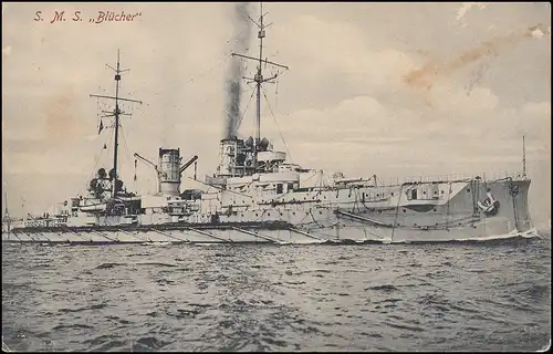 FRANÇAIS NAVIRE MARINE-SPOST SMS Schleswig-Holstein 19.6.1915 sur AK SMs Blücher